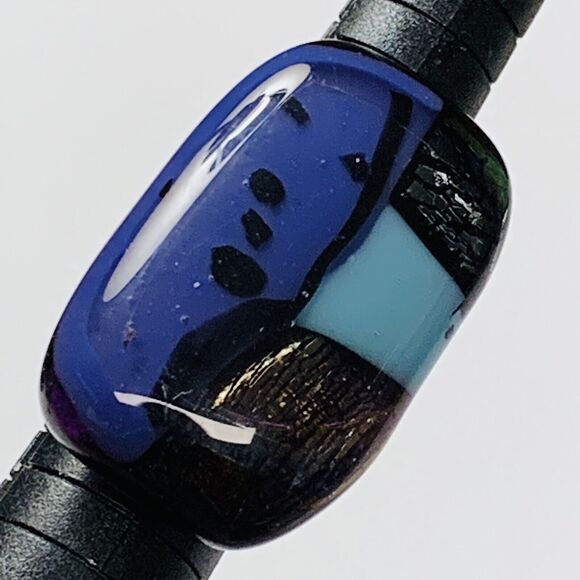 Chunky Art Glass Ring 7.5 Adjustable Purple Blue Black Statement Silver Tone - Picture 3 of 11